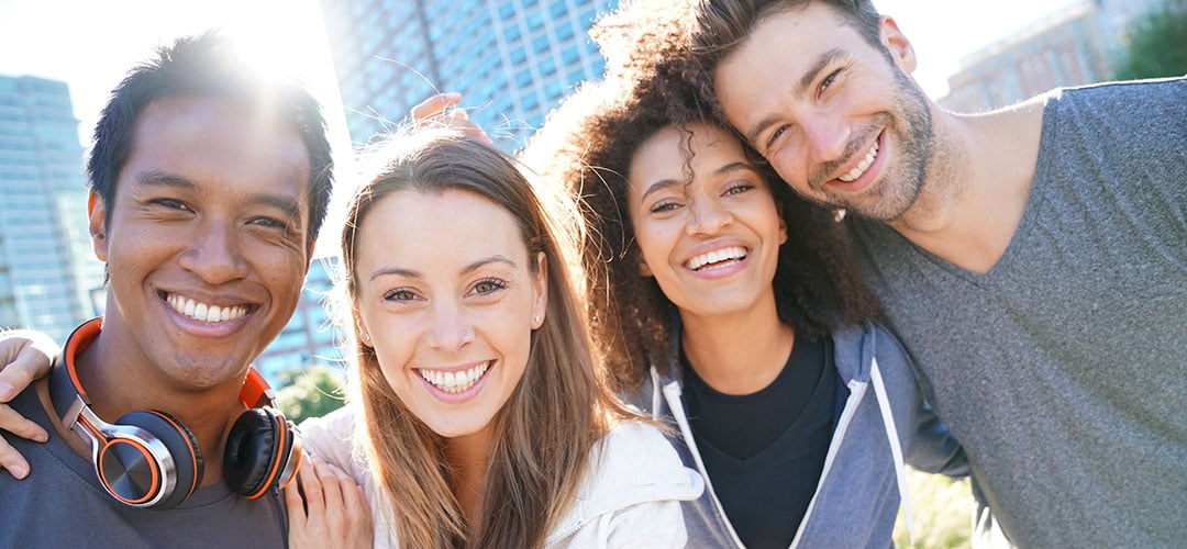 Smiling multiethnic group of friends